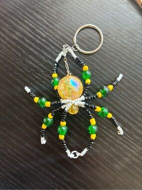 Beaded Keychain - Green, White & Black